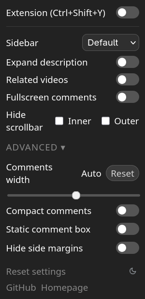 Expanded popup in dark mode